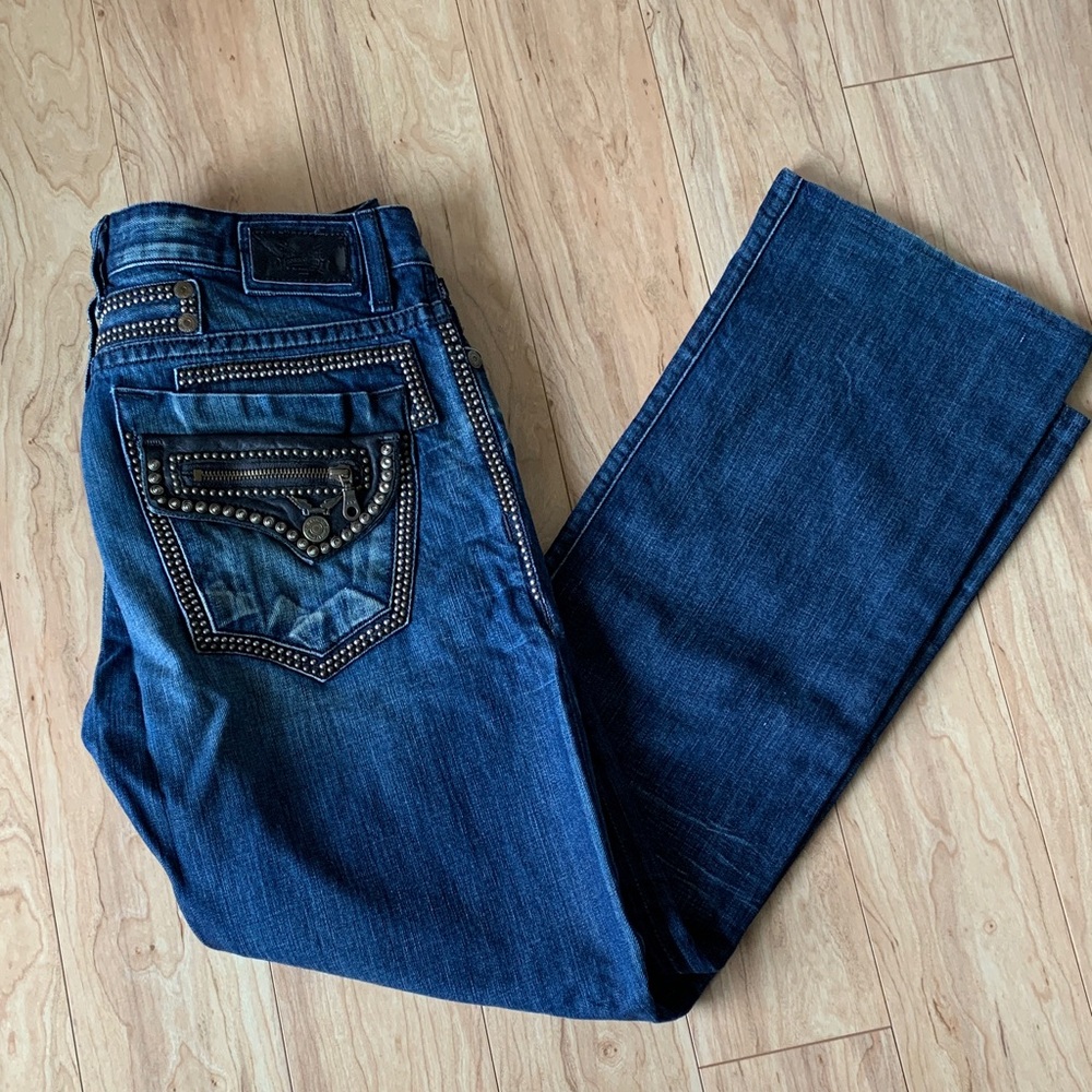 Robin's Jean Dark Blue Bootcut Jeans with Stud Accents